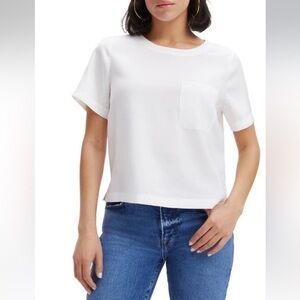 NWT Good American Woven Satin Pocket T-Shirt Ivory Size 0/XS